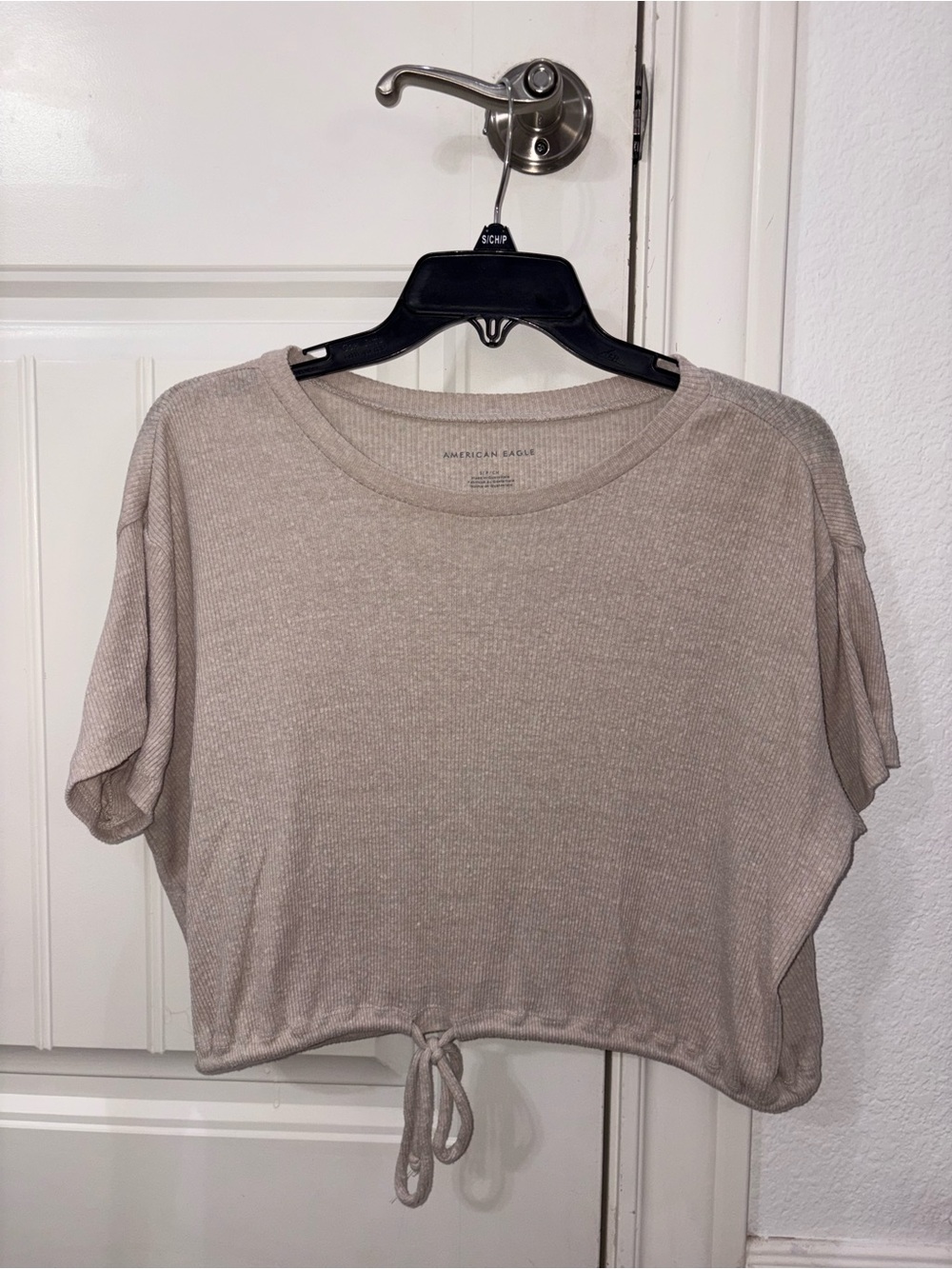 American Eagle Outfitters Taupe Drawstring Crop Top